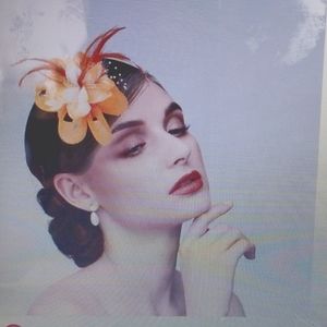 Fascinator Two Tiered Orange & Cream Kentucky Derby Church Horse Races